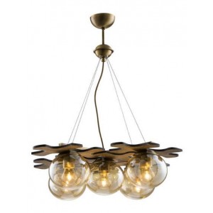 METAL GLASS AND WOOD ANTIQUE COLOR COATING CHANDELIER 90 x 60 CM DIAMETER LOAD: 85 CM